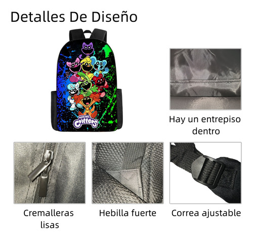 Juego De Mochilas Escolares Reforzadas Anime Smiling Critters Mochilas De 3 Piezas Computadora Bolso De Hombro Lonchera Estuche Para Lapices Escolar