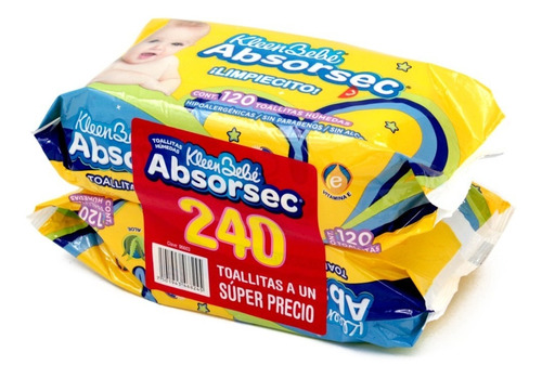 2 Pack Toallitas Humedas Kleenbebe Absorsec 120 Pz C/paquete