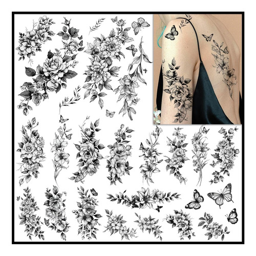 Charlnet Tatuajes Temporales De Flores Realistas Para 9 De