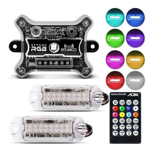 Kit Strobo Automotivo Ajk Rgb Ir Control 2 Faróis Rgb 7cores