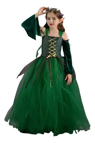 Disfraz De Princesa Elfa Del Bosque Para Niñas, Fiesta De Ha