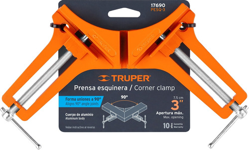 Prensa Carpintero Esquinera 3'' Angulo 90º Aluminio Truper