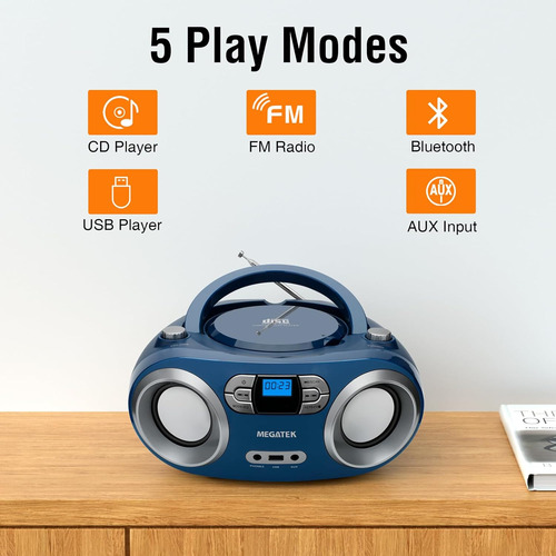 Radio Grabadora Megatek, Bluetooth, Cd, Fm, Azul