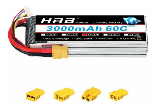 Bateria Lipo 14.8v 3000mah 60c 4s Xt60 Plug Hrb