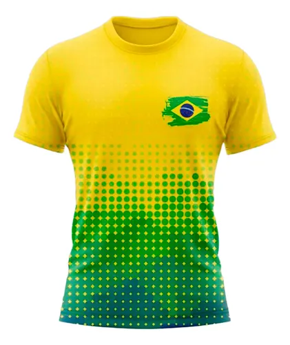 Camiseta Masculina Dry Fit Brasil Copa Do Mundo Mar Negro Amarelo Bolinha Gg