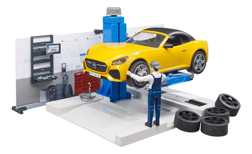 Miniatura Mercedes Com Oficina E Mecânico E Ferramentas