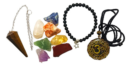 Kit Piedras Naturales 7chakras Pendulo+pulsera+colganteorgon