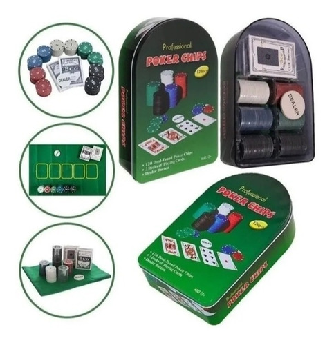 Set Poker Juego De Mesa 120 Fichas + Naipes Y Mantel