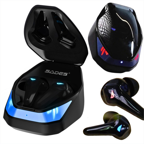 Fone De Ouvido In ear Gamer Sades Sem Fio Wings 200 Tws Cor Preto Cor da luz Azul Sades