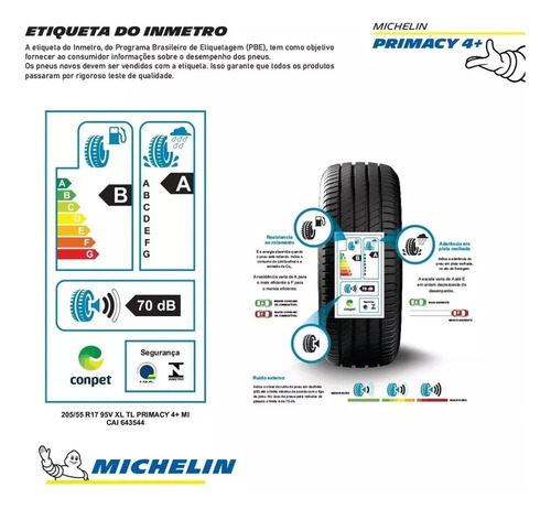 Kit De 4 Pneus Michelin Primacy 4+ P 205/55r17 Xl 95 V