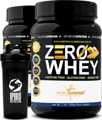 2 Potes Da Whey Protein Zero Lactose, Glúten E Açúcar - 24g De Proteínas Por Dose - Fórmula Avançada Sports Nutrition - 908g