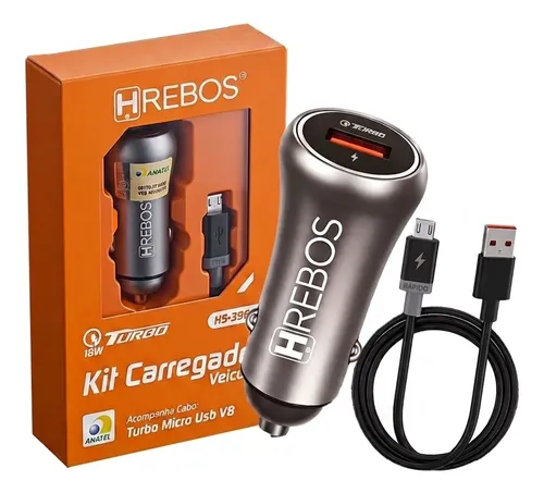Carregador Cabo Automotivo Premium Turbo Rapido 18w Usb-v8 - R$ 30,99