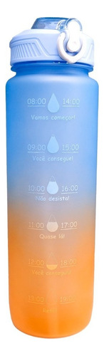 Garrafa Squeeze Degrade 1l Canudo Fitness Colorida Academia Cor Azul E Laranja