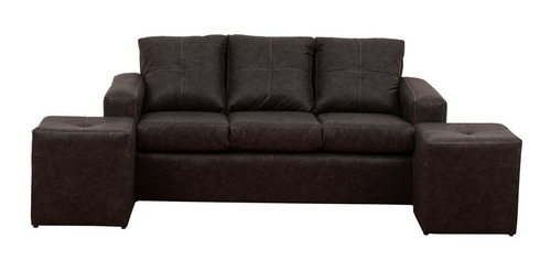 Sofá 3 Cpos 2 Pouf Cuero Auris Negro / Muebles América