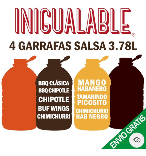 Imagen 1 de 9 de Inigualable Pack 4 Salsas Para Alitas 3.78 L Sabores