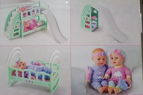Muñecos Gemelos Con Set De Juego Recamara Y Accesorios