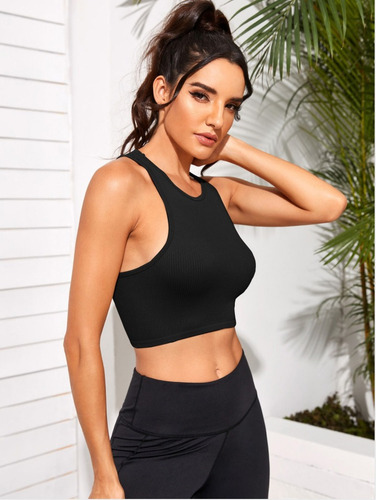 Camiseta De Mujer Chaleco Corto Hilo Sólido Sin Mangas