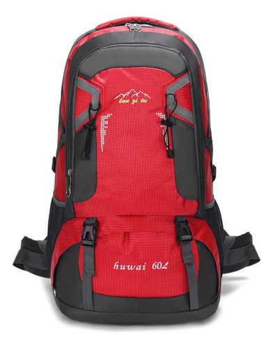 Mochila Masculina Cargueira Bolsa 60 Litros Grande Reforçada Cor Vermelho Desenho Do Tecido Liso Com Costuras E Acabamentos Reforçados