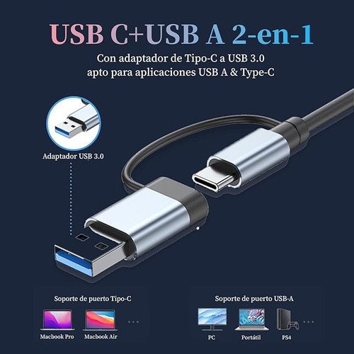 Hub 5 En 1 Adaptador Usb C/a Puertos Usb3/usb2/sd/tf Mac Pc