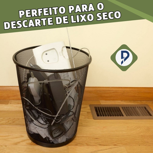 Imagem 4 de 8 de Lixeira Telada De Metal 12,5 Litros Preta Escritório Sala