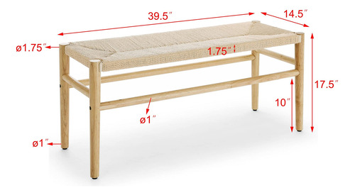 Niccae Banco Trenzado De Cuerda Natural Con Patas De Madera