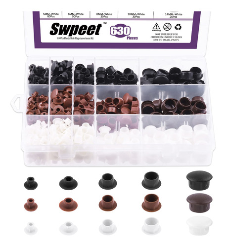 Swpeet Pieza Tapon Plastico Blanco Negro Kit Surtido Agujero