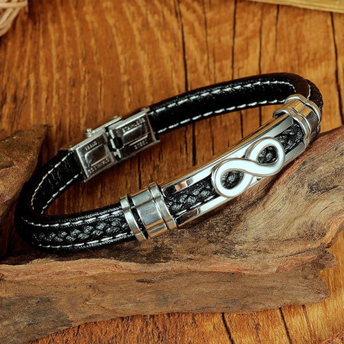 Imagen 3 de 4 de Brazalete Cuero Infinito, Acero, El Regalo Ideal Para Papá