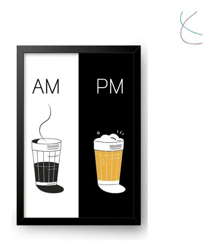 Marco decorativo Am Pm para café y cerveza, color negro