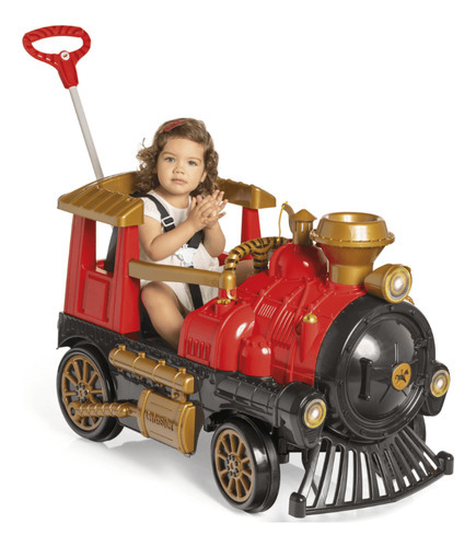 Carro De Passeio Bebê 2 Em 1 Locomotiva Som Calesita Empurra Cor Vermelho