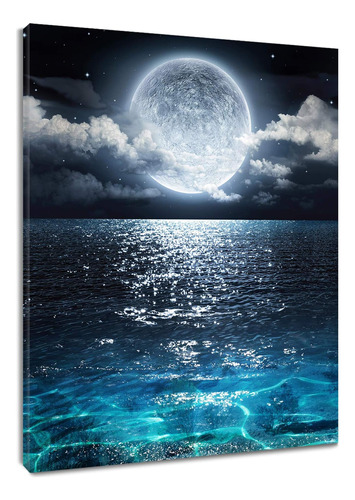 Lb Lienzo Enmarcado Con Diseño De Luna Sobre El Océano, Ciel