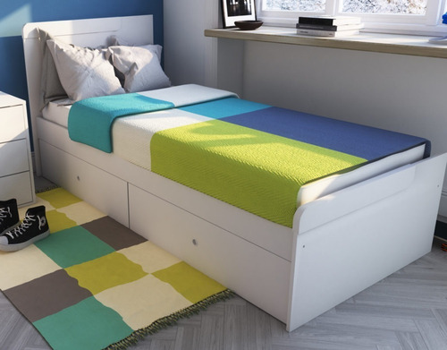 Imagen 2 de 3 de Cama 1 Plaza 80 Cm Melamina Simple Con Cajones 1701cj