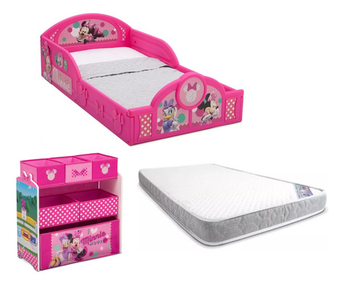 Cama Camita Infantil Con Colchon Y Juguetero Minnie Mouse