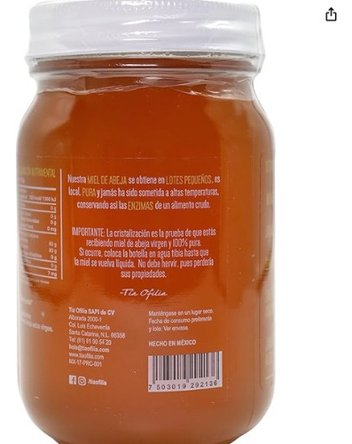 1 Frasco De Miel Tía Ofilia De Abeja 630g