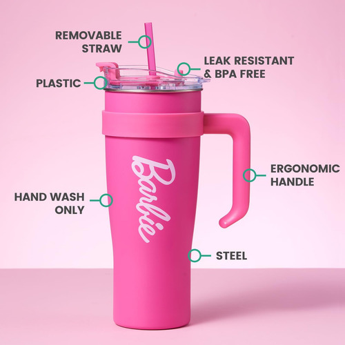 Copa De Acero De Miniso Barbie Collection Con Asa Y Paja Ml)
