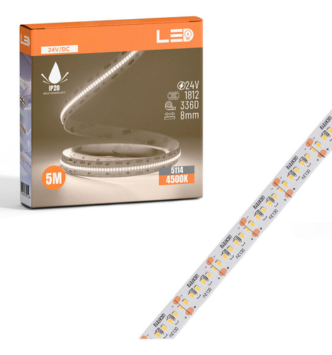 Fita Super Led 24v 1812 Smd 336led/m 11w/m 5m Ip20 Branco Neutro 4000k