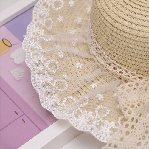 Sombrero Paja Con Encaje De Ala Ancha De Verano Para Niñas