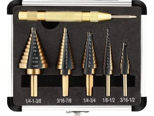 Broca Escalonada Conica Hss Acero Rapido Kit Taladro Juego 5