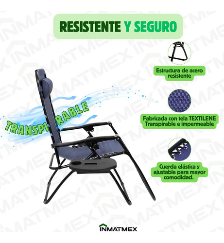 Camastro Playa Jardin Sillas Gravedad Cero Set 2 Pz Color Azul