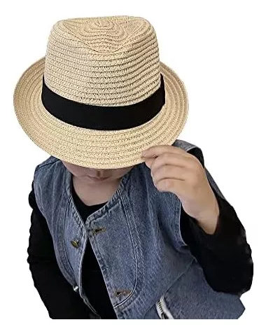 Sombrero Paja Fedora Sol Niños, Sombrero Trilby Ala Corta