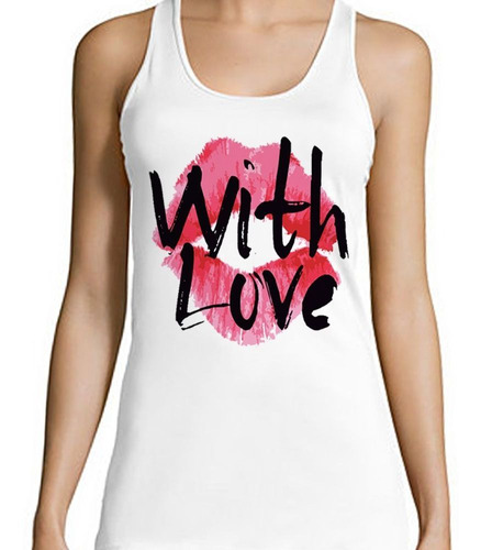 Musculosa Frase With Love Beso Amor Boca Rosa Pink