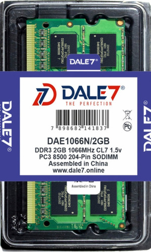 Memoria Dale7 Ddr3 2gb 1066 Mhz Notebook 1.5v  Kit C/ 50