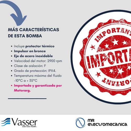 Imagen 4 de 10 de Bomba Centrifuga Motorarg Linea Vasser Qc75 3/4 Hp Eje Acero
