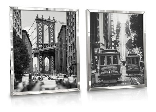 Cuadros New York Set X 2 Con Marco Espejo Biselado 50x40 Cms