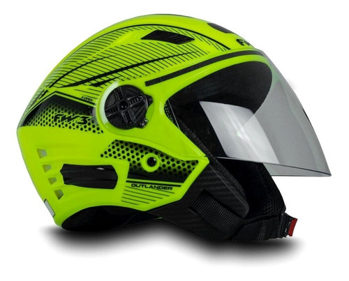 Capacete Aberto Fw3 X Open Neon Amarelo Fluorescente Linhas