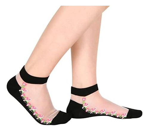 Calcetines Negros Transparentes Para Mujer Y Niña, Calcetine