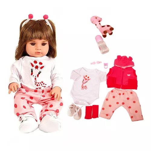 Boneca Bebe Reborn Realista de Silicone NPK 48cm e Girafinha