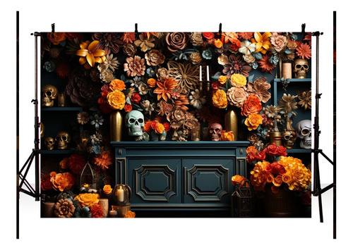 Fondo De Fotografía De Arte Floral De Calavera, Amarillo