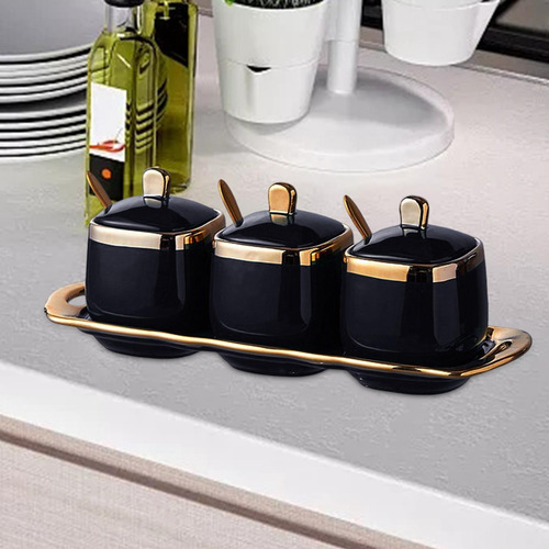 Juego De 3 Botes Para Condimentos Con Cuchara Y Negro