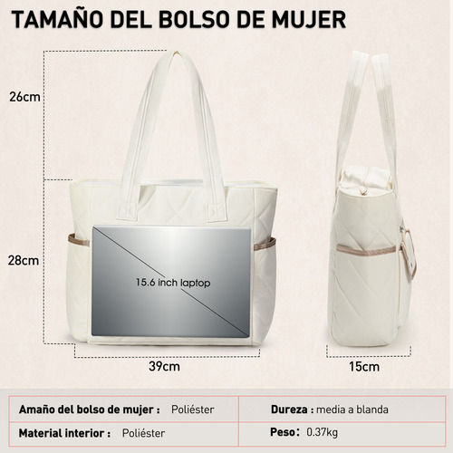 Bolsas Para Dama Tote Bag De Viaje Con Múltiples Bolsillos Color Blanco Diseño De La Tela Lisa