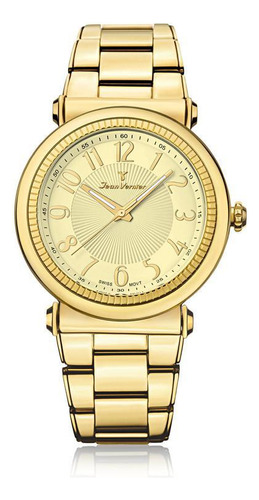 Relógio Pulso Jean Vernier Masculino Aço Dourado Jv01147